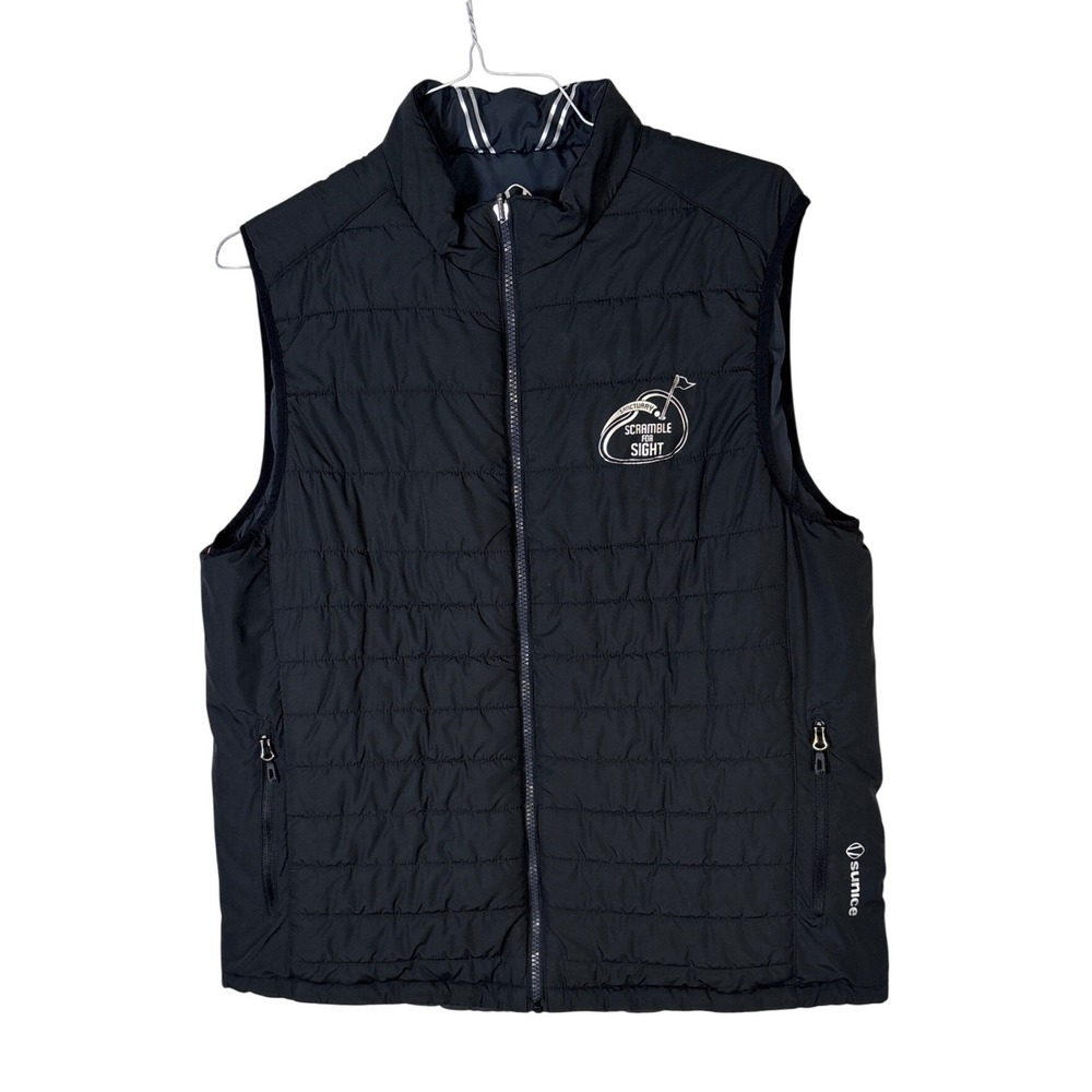 Sunice Mens Quilted Golf Vest Black Full Zip Scramble For Sight Logo L